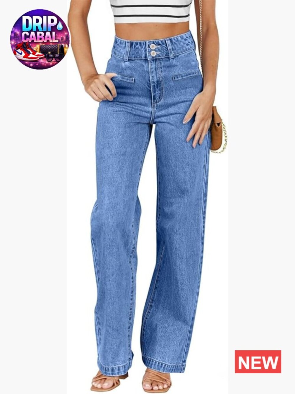 High Waisted Straight Leg Stretchy Wide Leg Jeans with Pockets